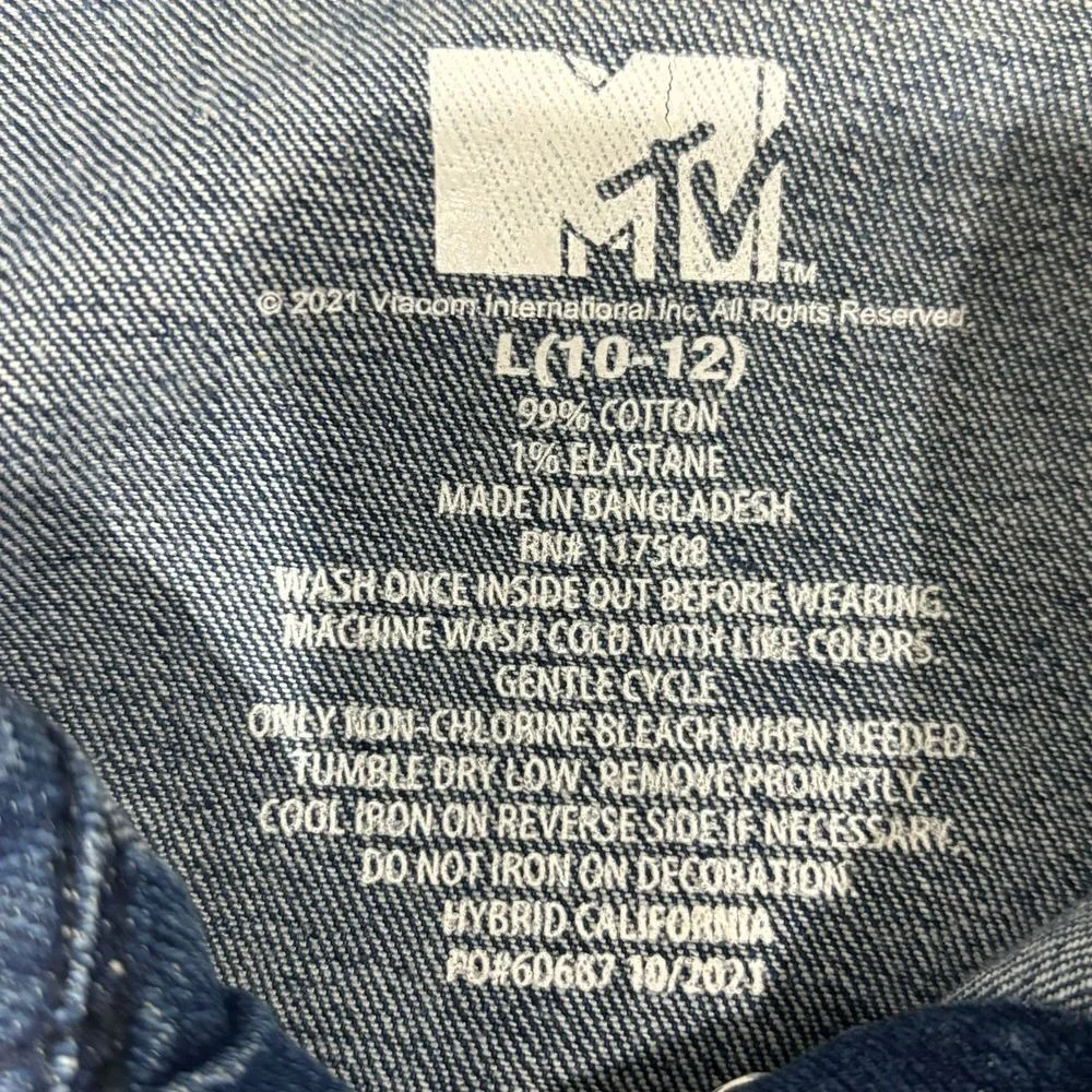 MTV Logo Denim Jacket Kids Large 10-12 80s Retro Music Video‎ Costume Jean Patch